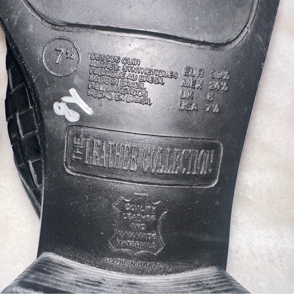 The Leather Collection Black Woven Leather Slide Chunky Heel Sandals Size 7.5 - Picture 12 of 13